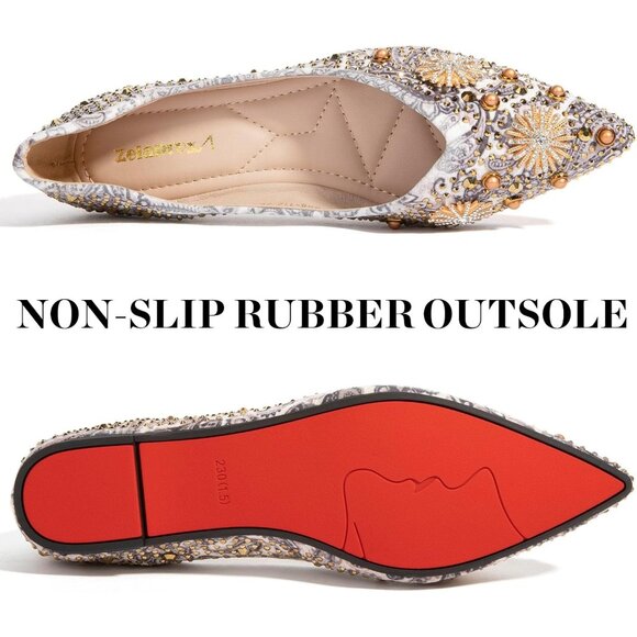 🆕Women's Gold Flats Shoes Comfort Ballet Outsole Ankle Strap Shoes - Picture 4 of 7